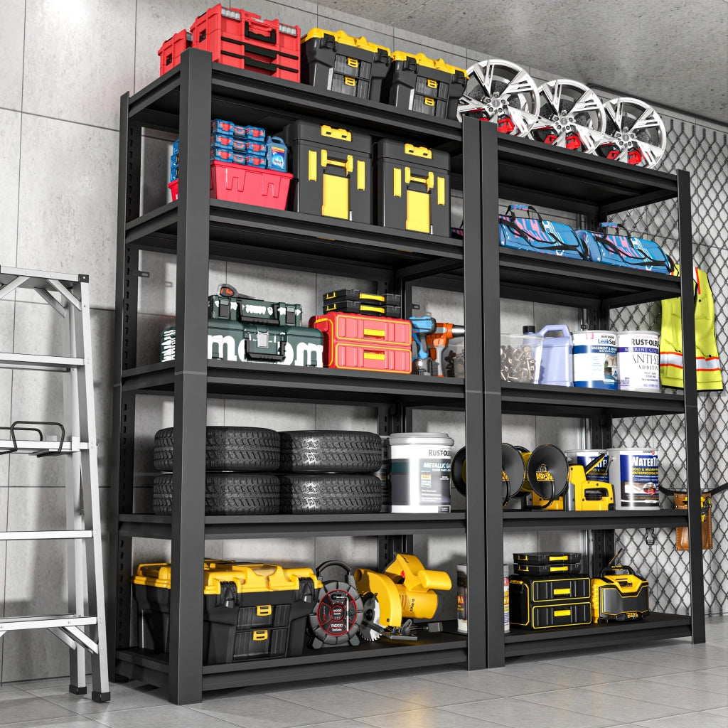 SCAFFALE METALLICO 5 RIPIANI 183x90x40 cm Nero Regolabile