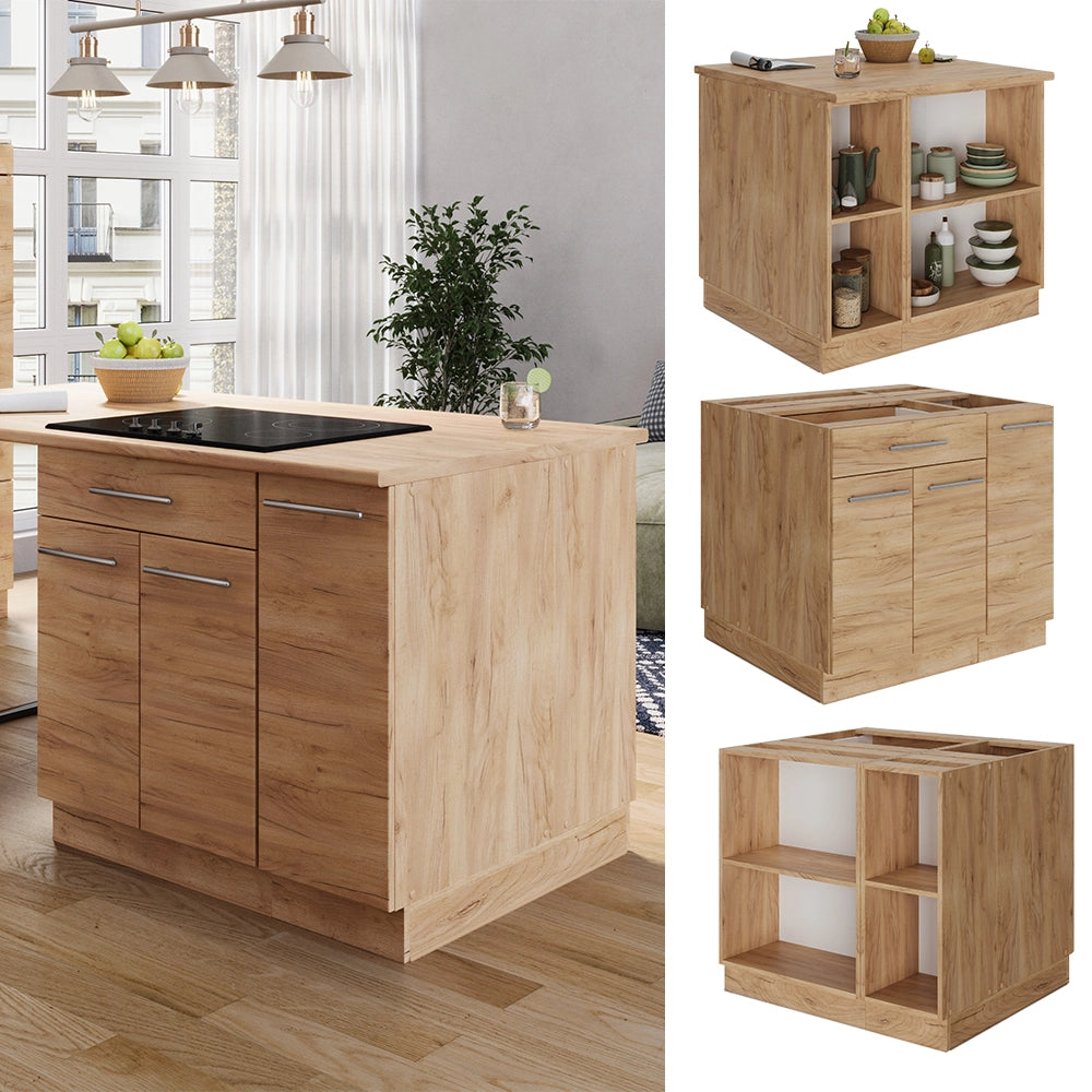 Vicco isola cucina Quercia dorata 90 cm con cassetto, senza piano di lavoro