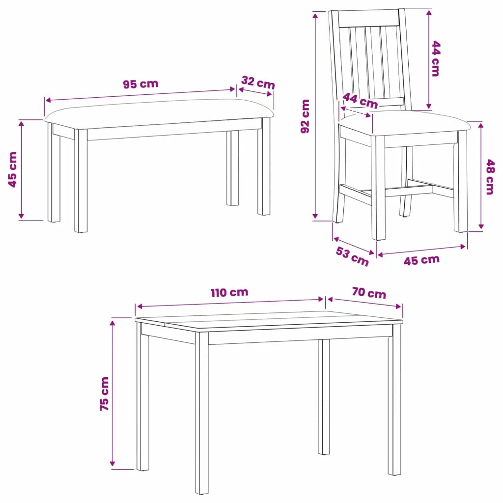 Set da pranzo 4 pz Beige Legno di Quercia Massello 3430294