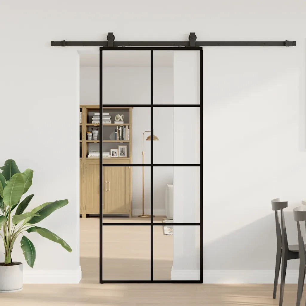 Porta Scorrevole con Ferramenta Nera 90x205 cm in Vetro ESG