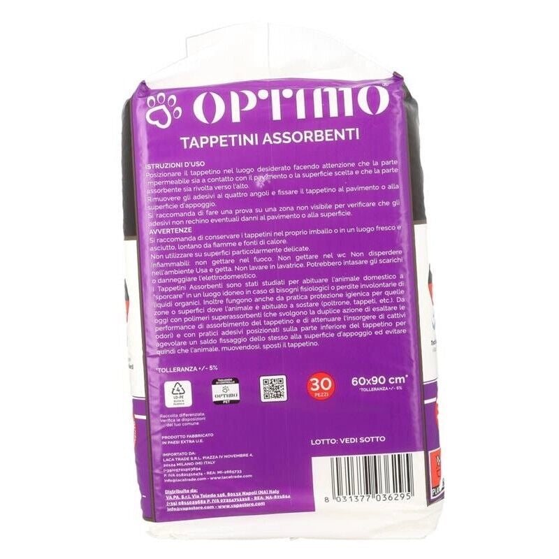 OPTIMO TAPPETINI IGIENICI PER ANIMALI 60X90 CM IN CONFEZIONE DA 30 PEZZI