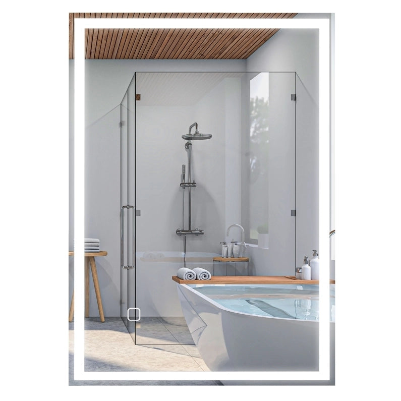 Specchio da bagno LED 70x50 cm in vetro argentato， touch， antiappannamento