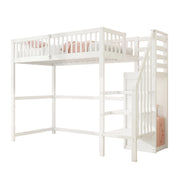 Letto a soppalco 90x200 cm; con scala e armadio; legno; bianco (Senza materasso)