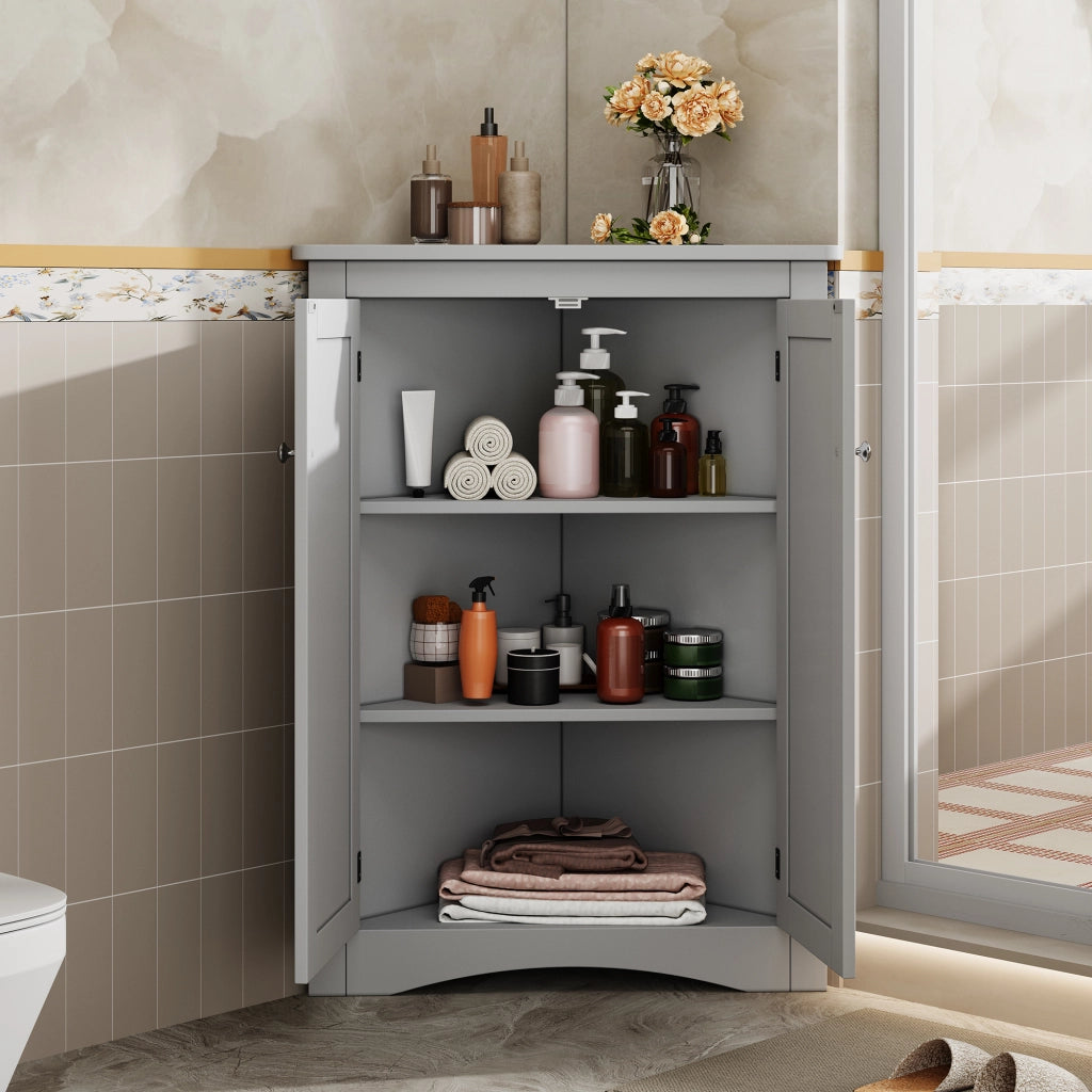 Mobile contenitore angolare con 2 ante e 2 ripiani in MDF verniciato per bagno cucina soggiorno grigio 61,5 × 80 cm