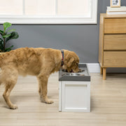 Scaffale con ciotole estraibili e cassetto portaoggetti in acciaio inox per cani grandi bianco 60 × 30 × 36 cm