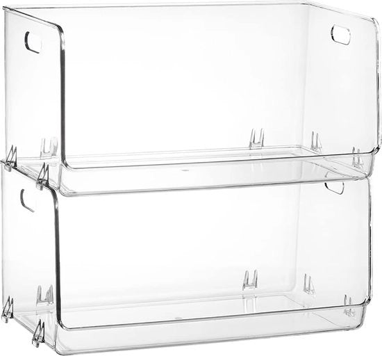 2-set contenitori di plastica a pila con apertura frontale, contenitori trasparenti per la conservazione di alimenti per cucina, lavorazione, armadi, pannelli, frigorifero, deposito di magazzino