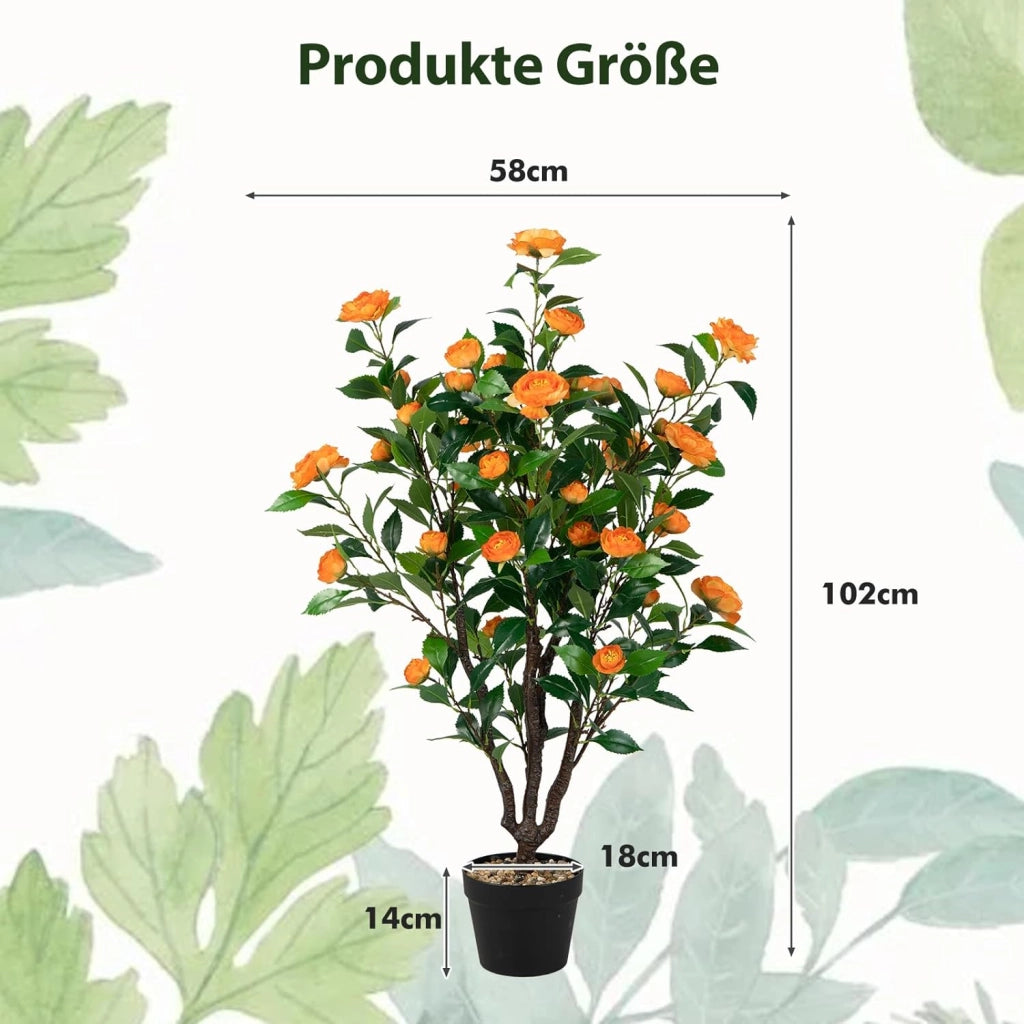 Pianta artificiale, camelia, 102 cm, piante da appartamento con 37 fiori, piante artificiali in vaso, piante decorative per interni ed esterni