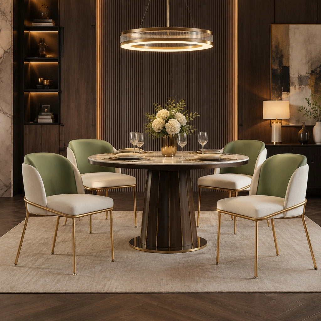 Sedia da pranzo 55x55x85 cm con design minimalista; piedini regolabili; in metallo e legno beige