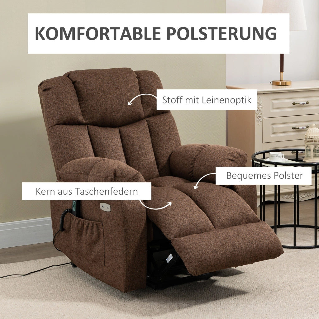 Poltrona Reclinabile Elettrica Massaggiante ¨C zephmum ¨C 92x95x107 cm, Marrone