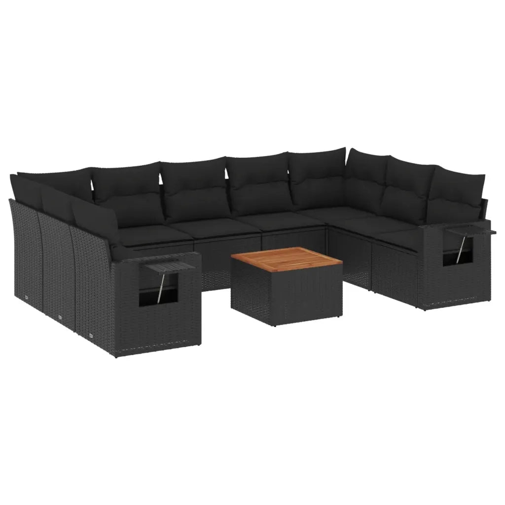 Set Divani da Giardino 10pz con Cuscini in Polyrattan Nero 3224704