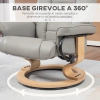 Poltrona Reclinabile a 130° con Pouf Poggiapiedi in Finta Pelle, Base Girevole e Dondolo, Grigio