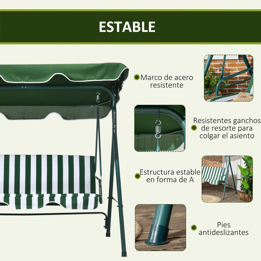 Altalena da Giardino 3 Posti con Cuscino ¨C zephmum ¨C Grigio Verde 172x110x153 cm