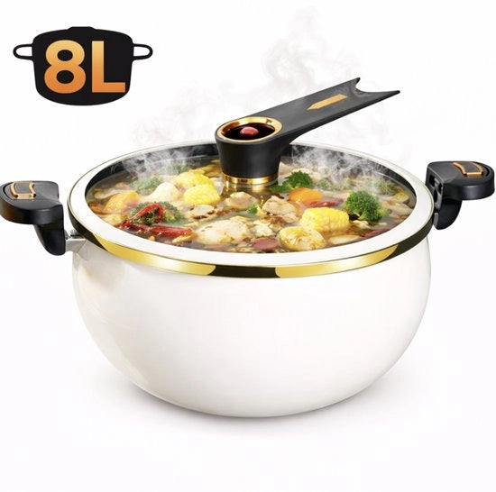 Pentola a gas e induzione in acciaio inox 8L con coperchio - Resistente - Adatto per uso su gas e induzione