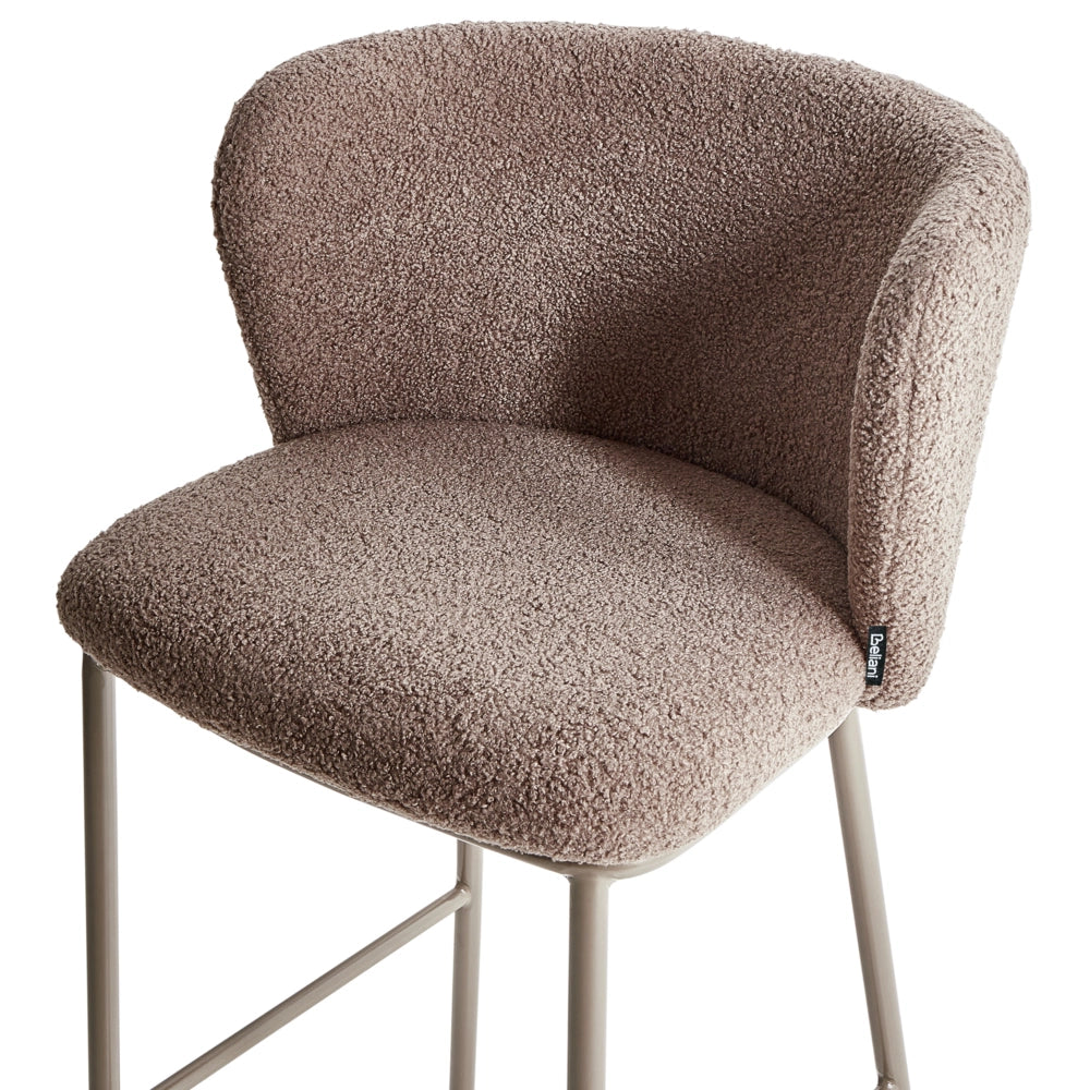 Set di 2 sedie da bar moderne in bouclé marrone Schienale curvo Gambe nere Sala da pranzo moderna Cucina