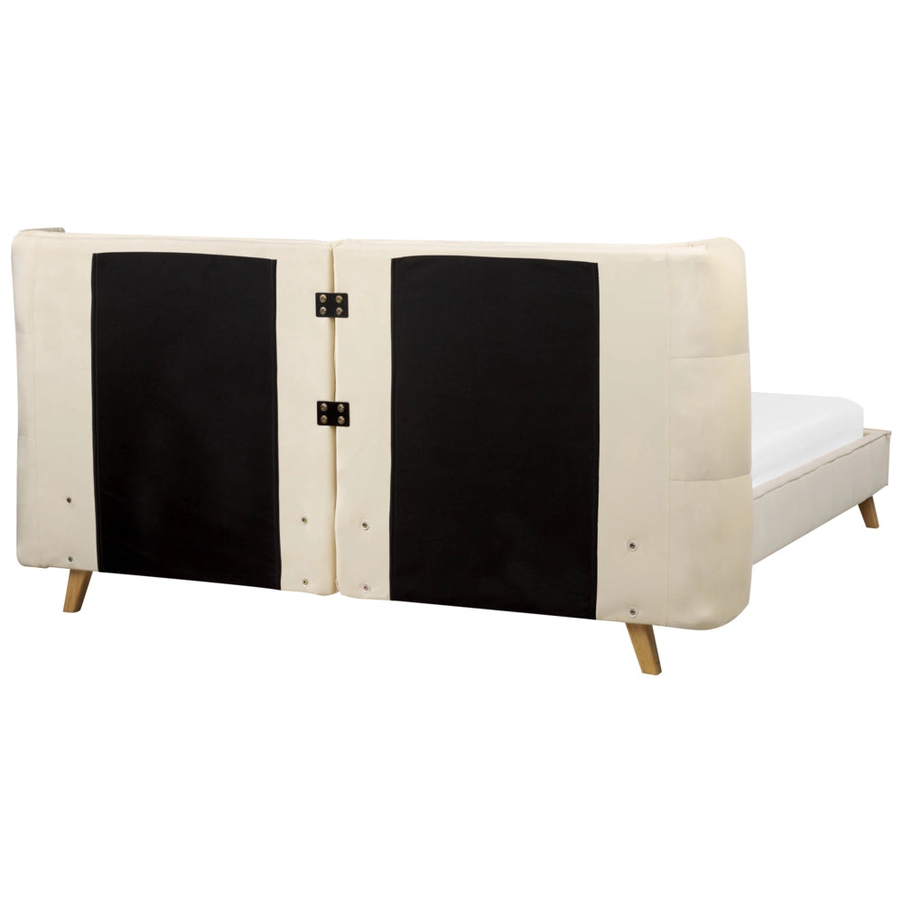 Letto Tappezzeria trapuntata in velluto beige Gambe in legno chiaro 160 x 200 cm doghe con testiera regolabile Wingback