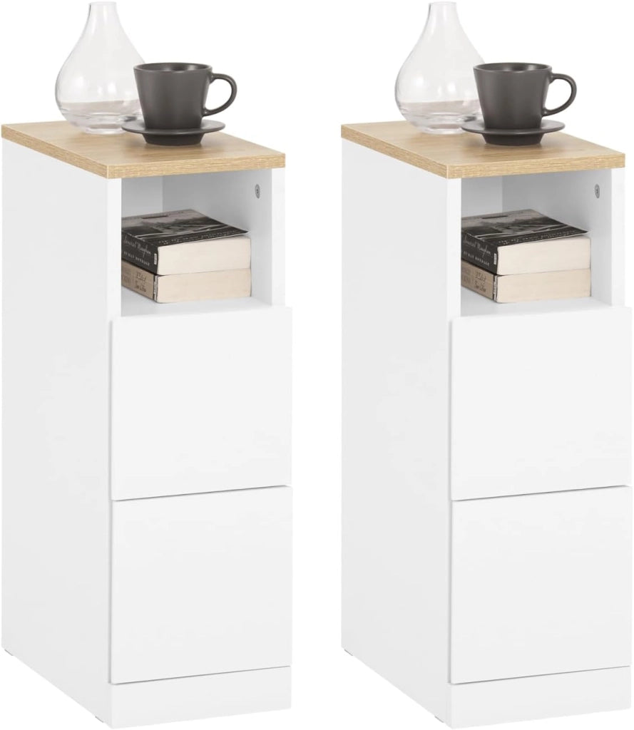 comodino camera da letto stretto 20 cm, tavolino da letto & tavolino salotto con 2 cassetti, mobile salvaspazio per camera e nicchie, ideale per inquilini e letto a molle, bianco, 20x35x60 cm