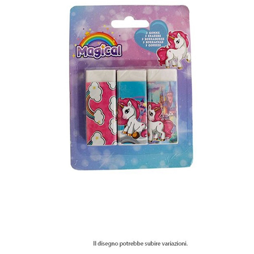 Trade Shop - Set 3 Pz Gomme Per Cancellare Magico Unicorno Per Scuola Regalo Festa Bambine 737984 -
