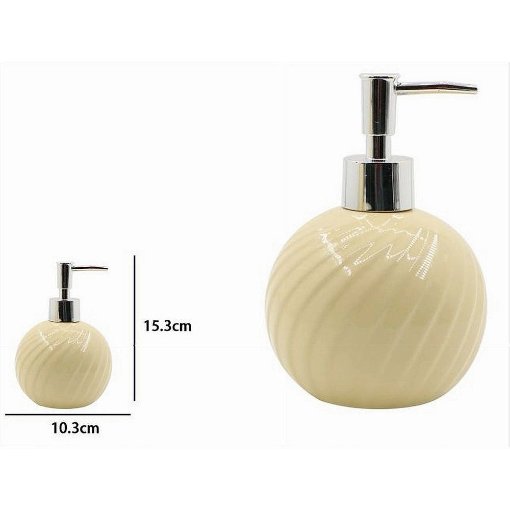 Trade Shop - Dispenser Porta Sapone Liquido Sferico Ceramica Rigata Gialla Arredo Bagno 79960 -