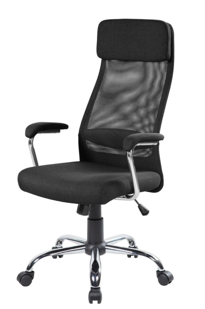 Sedia da ufficio Jou, Poltrona direzionale con braccioli, Sedia ergonomica da ufficio, 65x65h114/125 cm, Nero