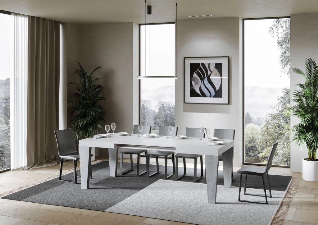 Tavolo Allungabile 130/234x90x77 cm Spimbo Mix  piano Bianco Frassino gambe Cemento