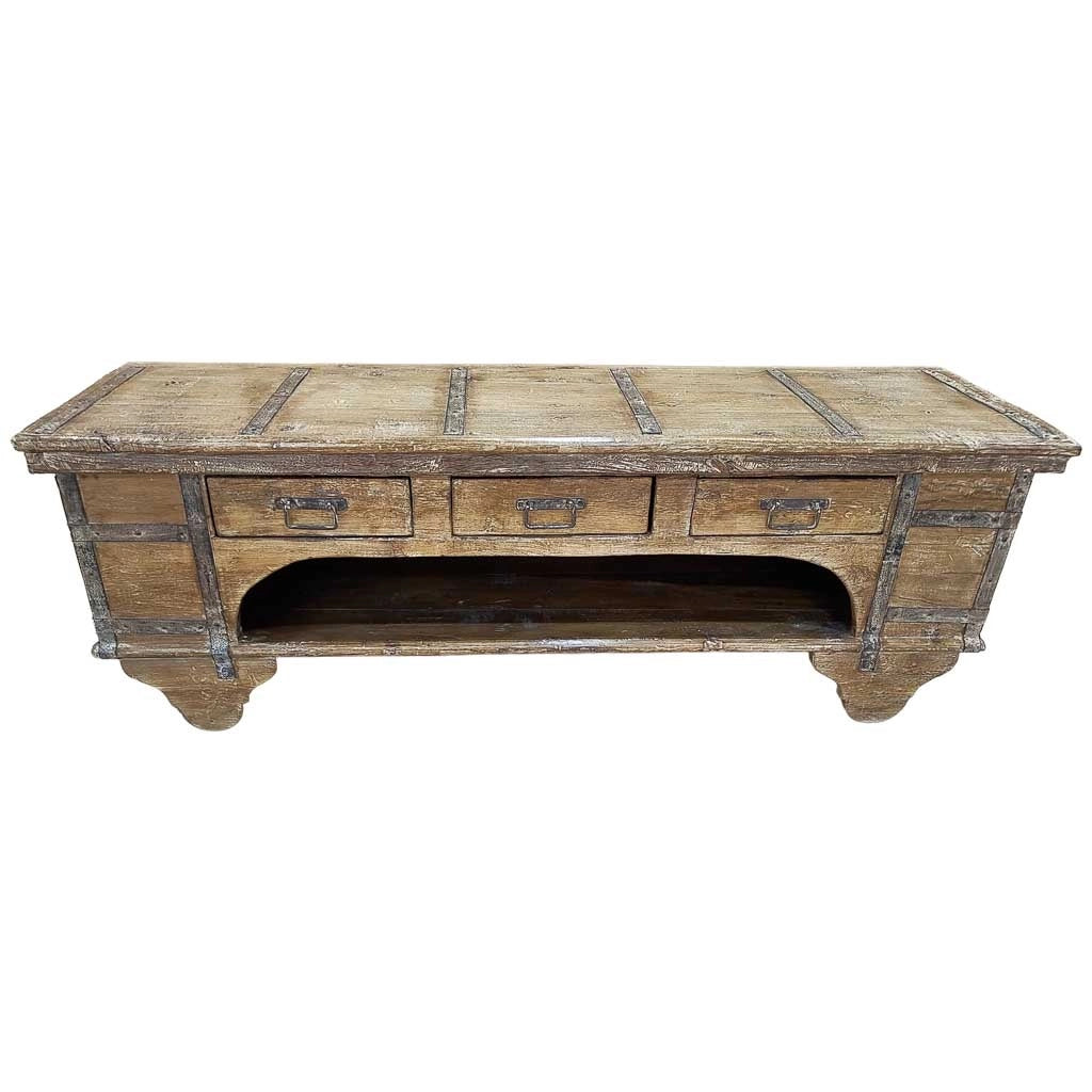 Mobile basso artigianale in legno 165-175x45x57h cm
