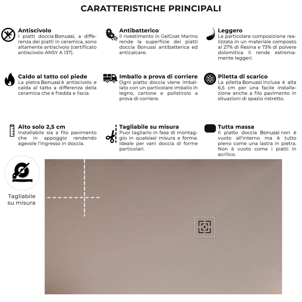 Piatto Doccia in Pietra 100x190 cm Bonussi Canton Sabbia