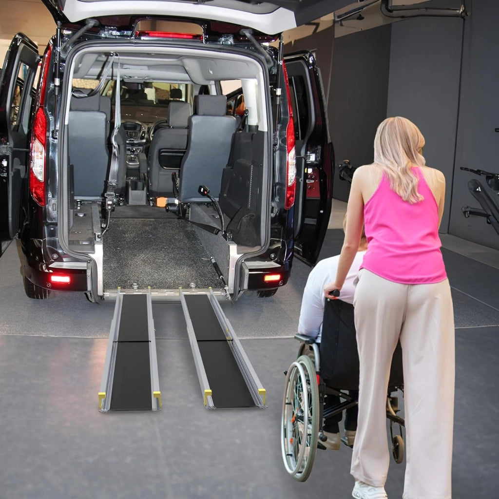 2X Rampa Telescopica per Sedie a Rotelle 76-122 cm in Alluminio, Capacità di Carico 300 kg, Rampa Telescopica Pieghevole, Rampa di Carico Regolabile e Portatile per Sedie a Rotelle e Scooter