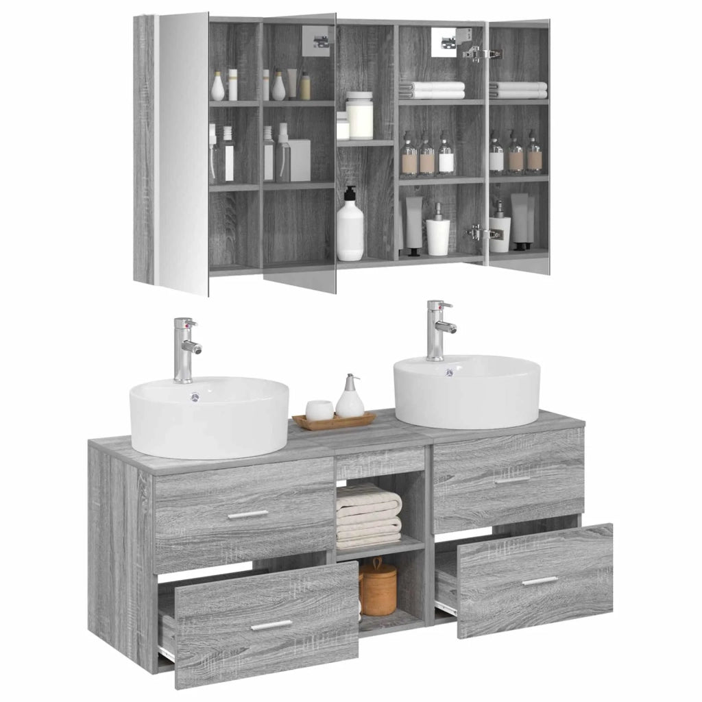 Set di mobili per il bagno 4 pcs Sonoma grigio 3406908