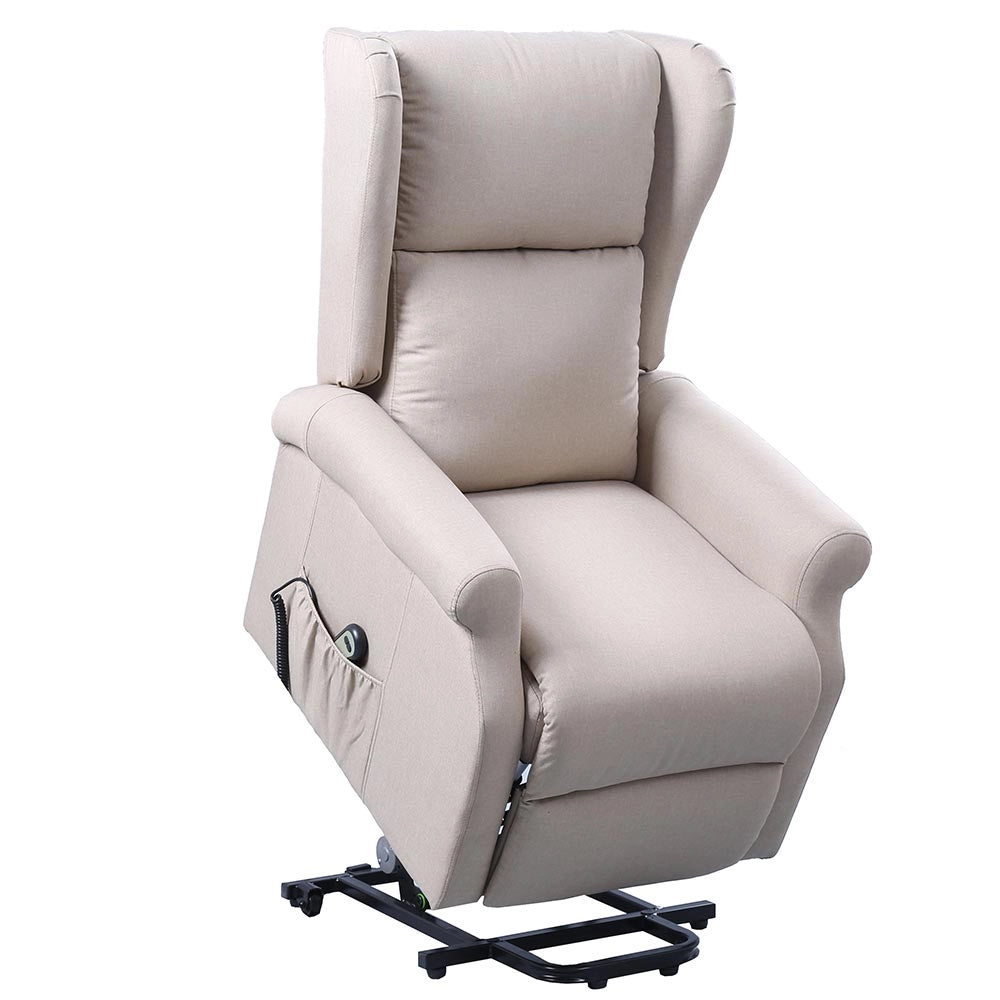 Poltrona Alzapersona Elettrica Motorizzata Reclinabile Tessuto Beige Anziani