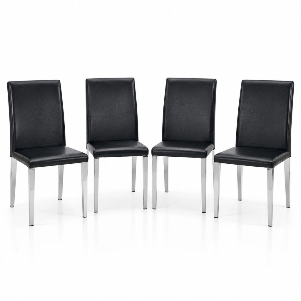 Set di 4 sedie da pranzo moderne in PU nero e metallo argento