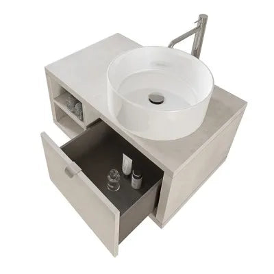 Mobile bagno sospeso 80 cm grigio chiaro con cassetto e vano a giorno completo di lavabo e specchio Master
