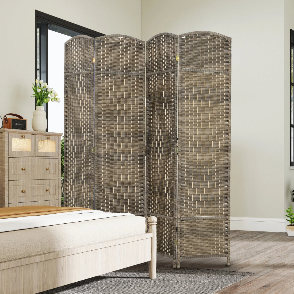 Paravento pieghevole 4 ante ¨C Minimal ¨C nero, legno di pino, intrecciato