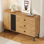 Sideboard 120x35x76 cm con anta e 3 cassetti in pannello truciolare nero e naturale