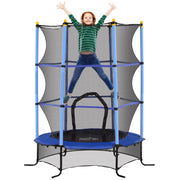 Tappeto Elastico per Bambini Ø163x190 cm con Rete di Sicurezza e Pali Imbottiti Età 3-10 Anni Blu