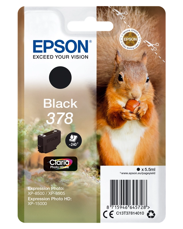 Epson Squirrel Singlepack Black 378 Claria Photo HD Ink