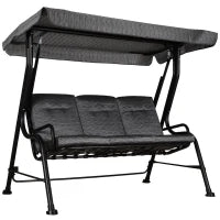Dondolo da Giardino per 3 Persone con Tettuccio Regolabile e Cuscini, 200x120x170cm, Nero