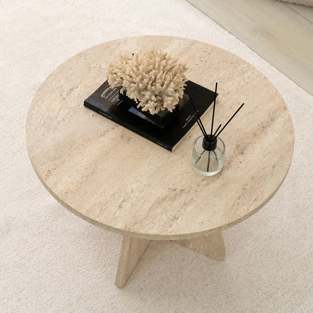 Armanda, Tavolino da Salotto Forma Rotondo, 60x60x40h cm Beige Marmo