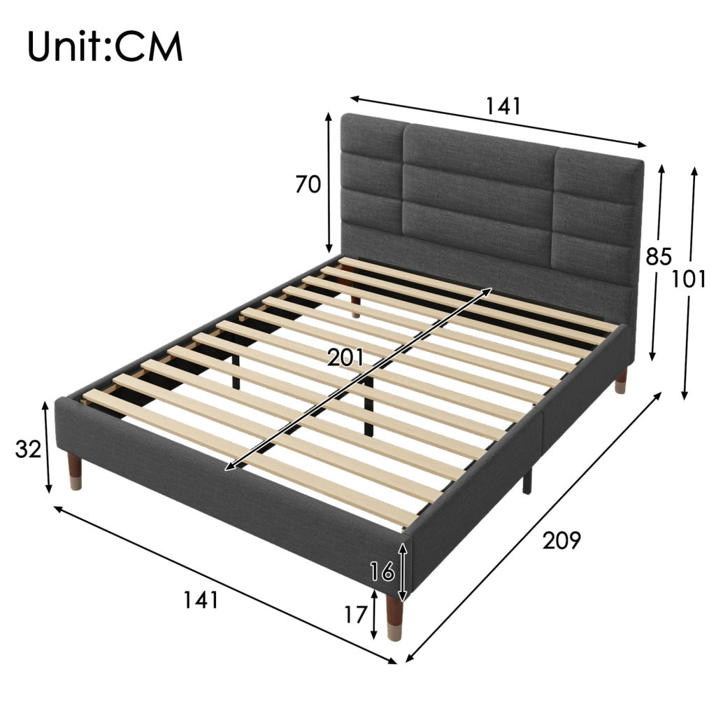 Letto matrimoniale 140x200 cm grigio con materasso H3 e rete a doghe