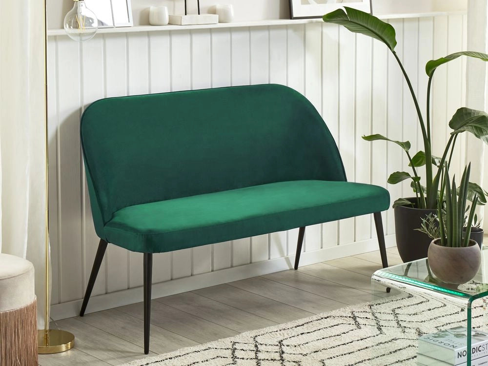 Divano da cucina Rivestimento in tessuto di velluto verde 2 posti Struttura in metallo Gambe nere Panca