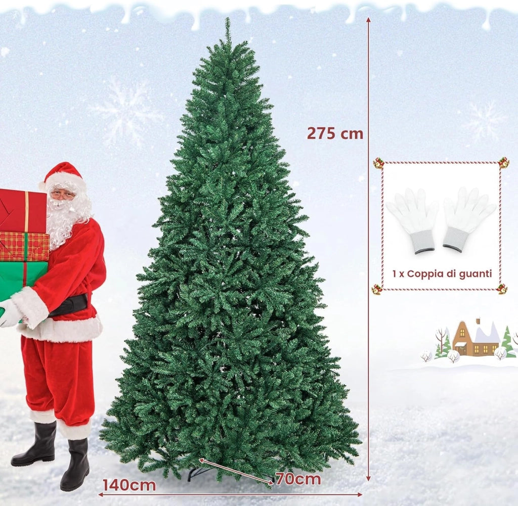 Albero di Natale 180/225/275 cm, Albero di Natale Artificiale Realistico e Denso con 1355/2254/3594 Rami e Base in Metallo, Decorazione Natalizia per Casa, Ufficio e Negozio (275 cm)