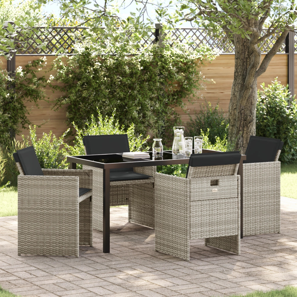 Set da Pranzo per Giardino da 5 Pezzi con Cuscini Grigio Chiaro Rattan Sintetico
