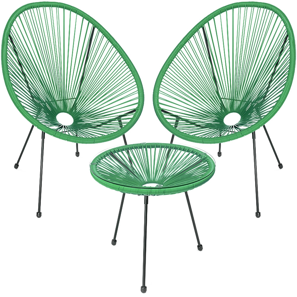 Set Patio in Polyrattan con 2 Sedie e 1 Tavolo per Giardino Esterno Verde Menta
