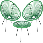 Set Patio in Polyrattan con 2 Sedie e 1 Tavolo per Giardino Esterno Verde Menta