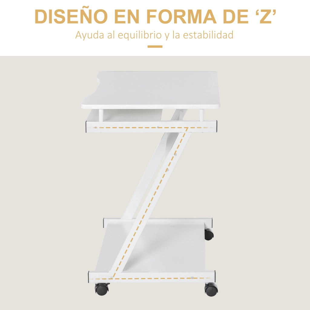 Scrivania con Ruote ¨C Zephmum ¨C Bianco Metallo 60x48 cm