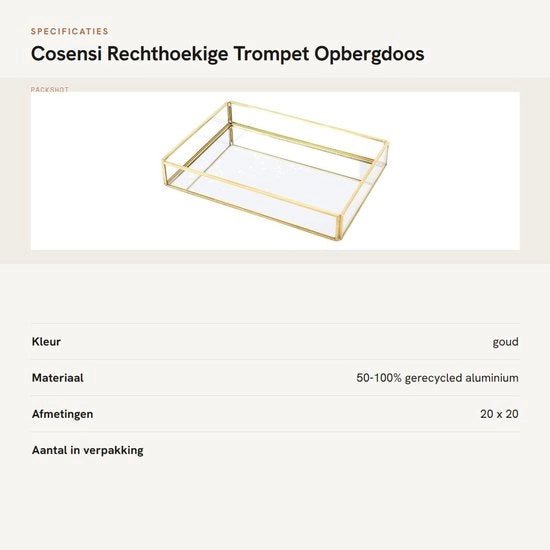 Organizzatore per Cosmetici/Sieramenti - Scatola per Accessori - Materiale Vetro/Metallo - Forma Quadrata - Finitura in Oro - Design Decorativo - Scatola per Sieramenti