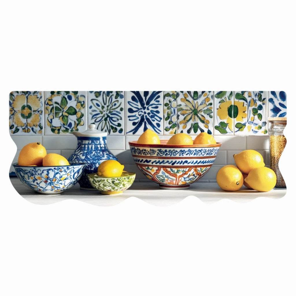 Tappeto Cucina Maiolica Rustica Stampa Digitale HD Limoni Gomma Pvc Sagomata Antimacchia 50x120 cm