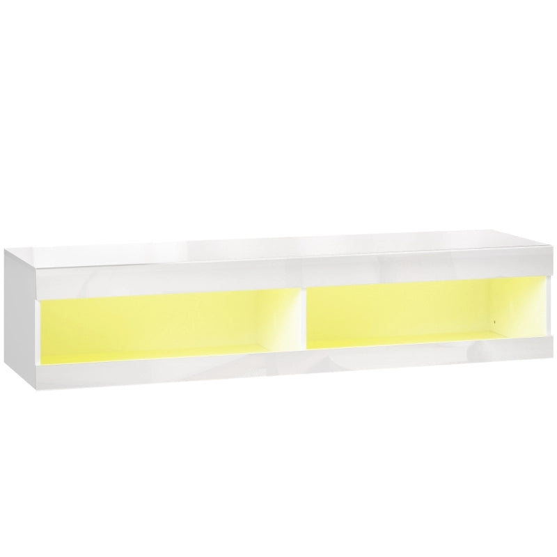 TV Lowboard sospeso con illuminazione LED RGB a 16 colori, finitura bianco lucido, 140 x 40 x 30 cm