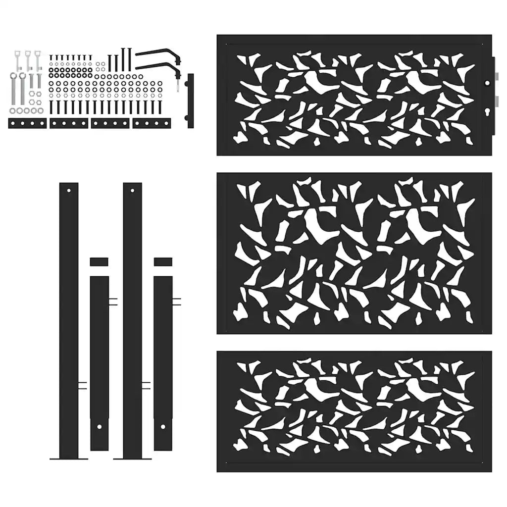 Cancello da giardino nero 100x125 cm in acciaio con design a foglia 4100960