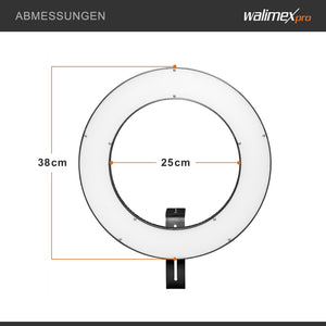 Ring light a LED 380 Bi-Color dimmerabile 23W, Luce ad anello con settori commutabili per foto e video, incl. accessori