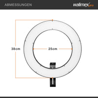 Ring light a LED 380 Bi-Color dimmerabile 23W, Luce ad anello con settori commutabili per foto e video, incl. accessori